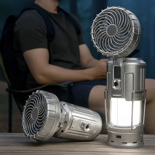 Campinglys med vifte og powerbank | Solenergi & oppladbart LED-lys | Bærbart utendørsutstyr | Luvikno