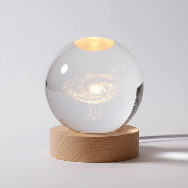AstroGlobe 3D Lampe – Spherical Wooden Table Lamp with Warm LED Light and Planet Design | Luvikno