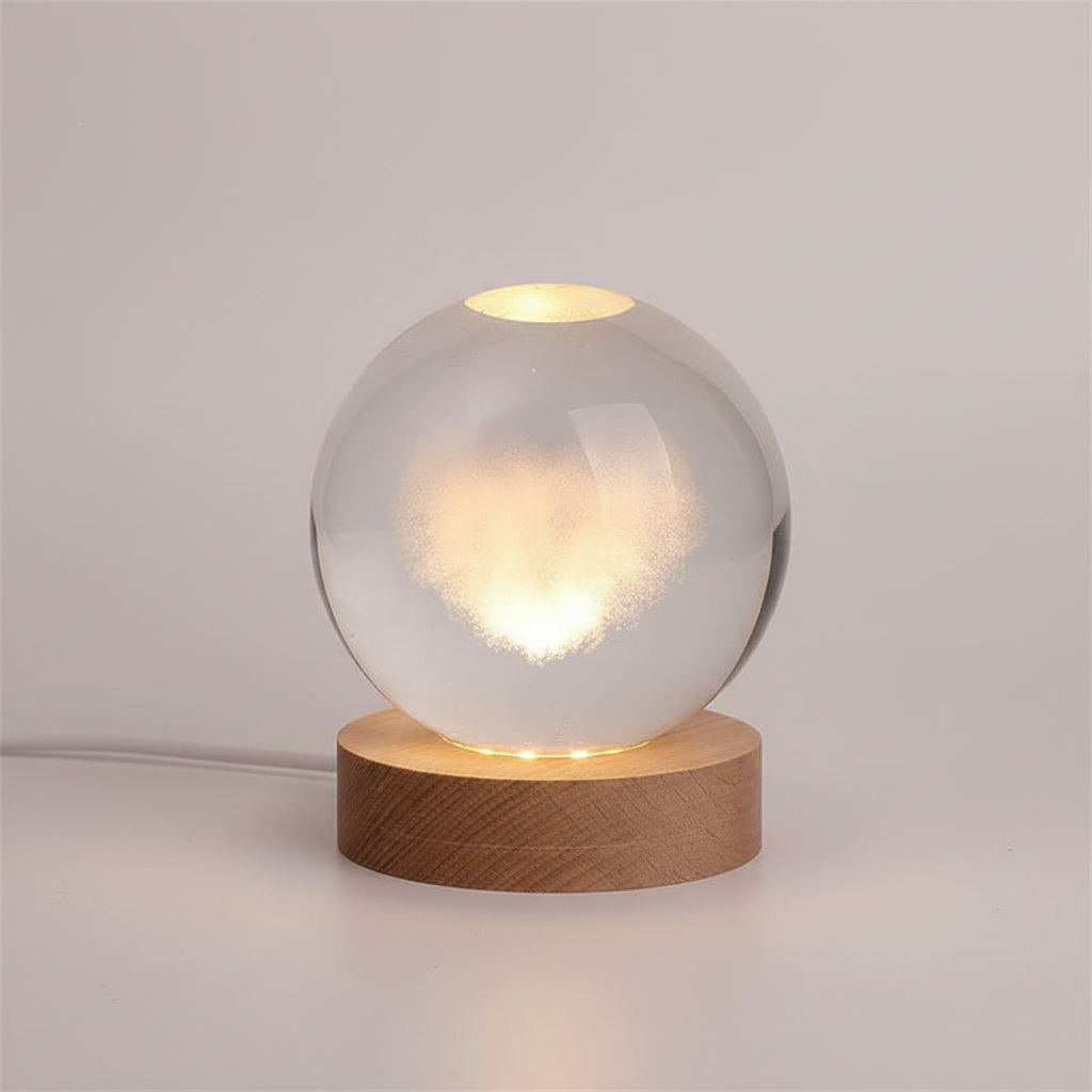 AstroGlobe 3D Lampe – Spherical Wooden Table Lamp with Warm LED Light and Planet Design | Luvikno