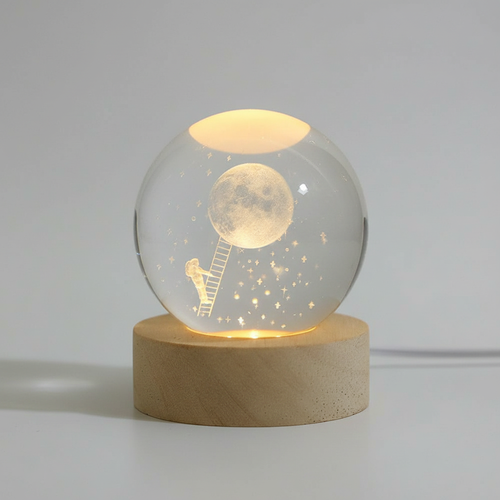 Luvikno | AstroGlobe 3D Lampe – Sferisk Trelampe med Varm LED Lys og Planetdesign