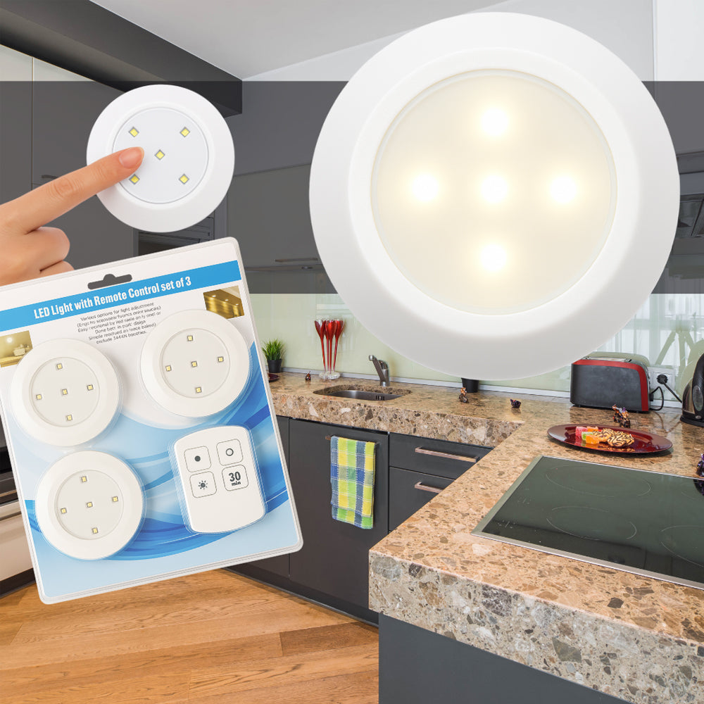 LED Spot (runde) 3 stk. inkl. fjernkontroll | Luvikno