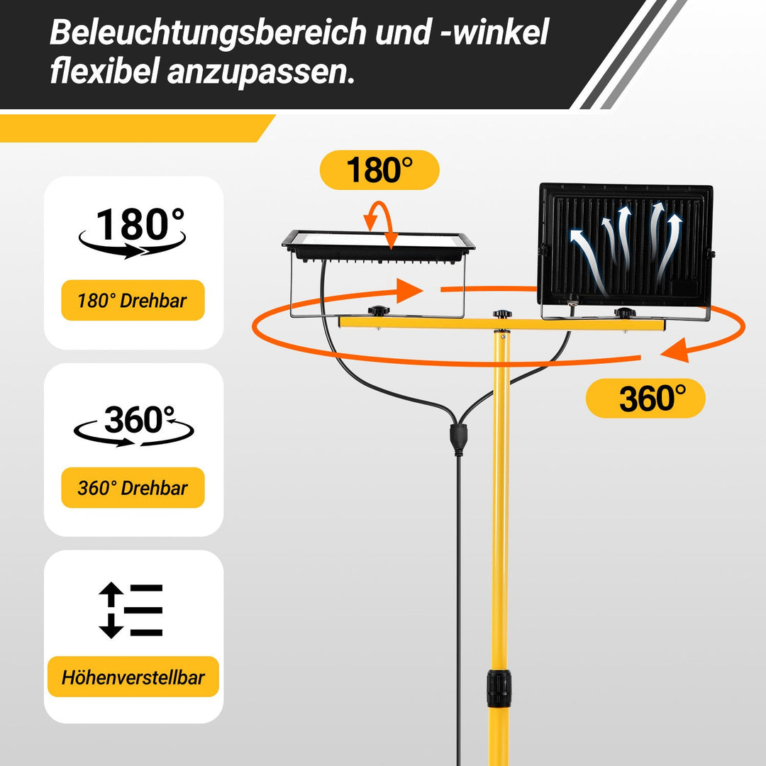 LED Konstruksjonslys 2 x 50W/100W/200W med Stativ Justerbar | Luvikno