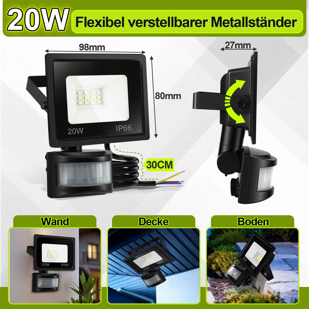 LED Flomlys med Bevegelsessensor Kald Hvit 10W-100W (uten kontakt) | Luvikno