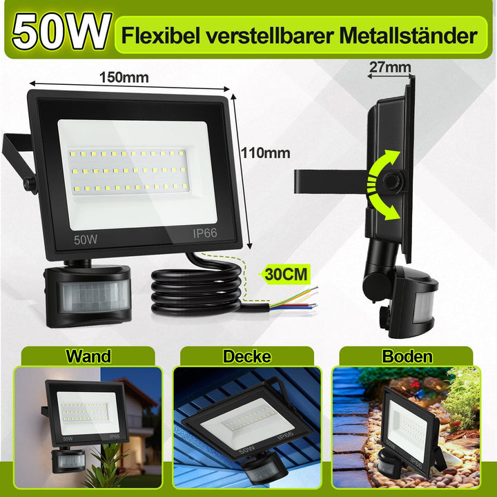 LED Flomlys med Bevegelsessensor Kald Hvit 10W-100W (uten kontakt) | Luvikno