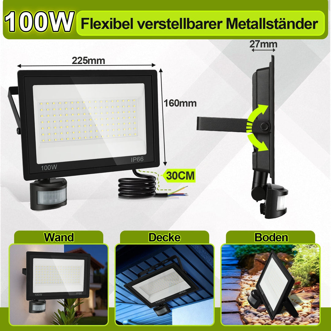 LED Flomlys med Bevegelsessensor Kald Hvit 10W-100W (uten kontakt) | Luvikno
