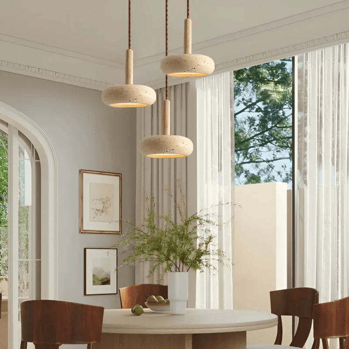 Luvikno | LED Retro Taklampe laget av tre & stein for en beroligende atmosfære