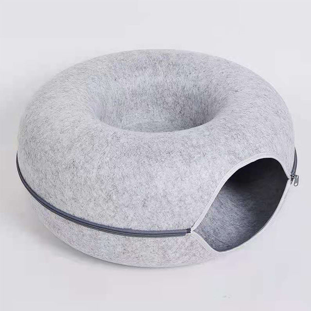 Luvikno | Cozy Donut Katt Seng – Plysjmateriale, Aktivitetsbunn, 20-tommers Diameter, Ideell for Avslapning og Lek