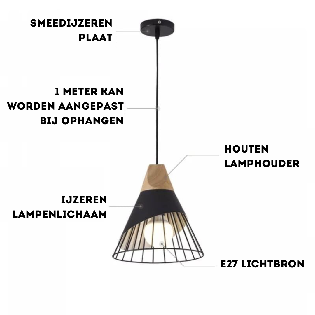 Luvikno | Moderne industriell pendellampe i skandinavisk stil – Tre & Metall