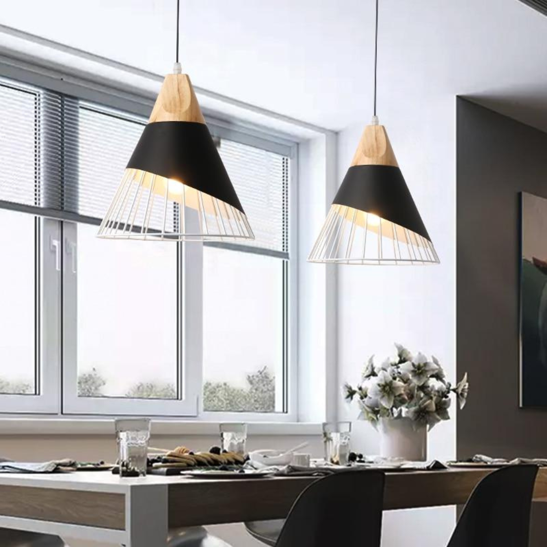 Luvikno | Moderne industriell pendellampe i skandinavisk stil – Tre & Metall