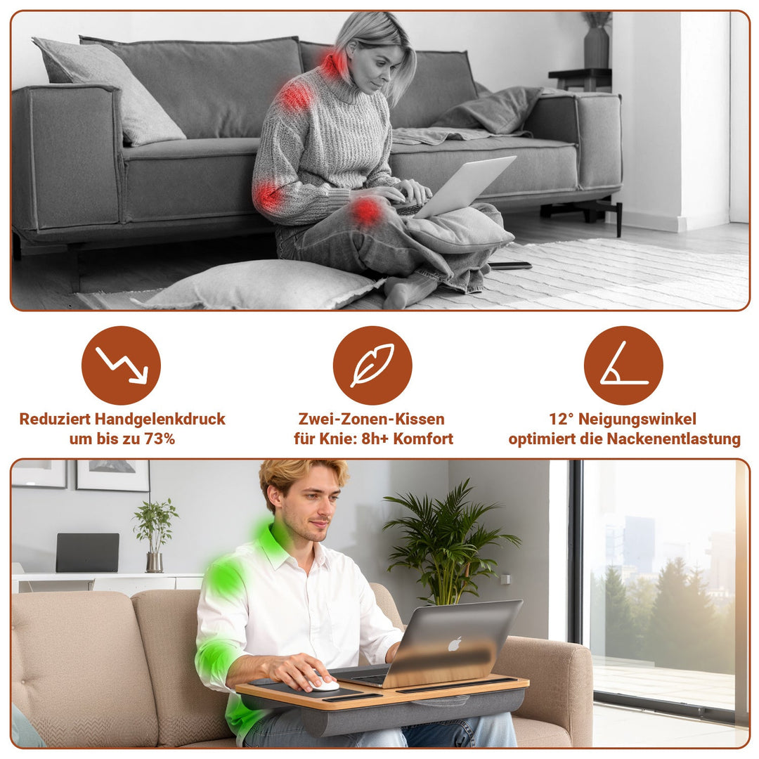 Laptopputerpute ergonomisk laptopbord med håndleddsstøtte & polstret | Luvikno