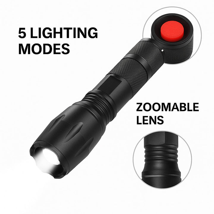 Taclight LED Zoom Fakkel (vanntett og støtsikker) m/5 funksjoner | Luvikno