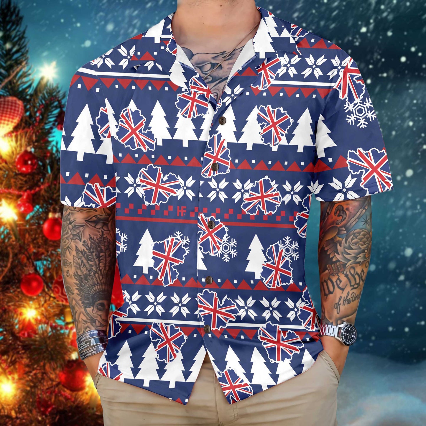 Luvik | Lontoo Ruma joulupaita, joulupaita Englannin lipulla miehille