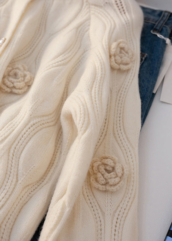 Luvik | Aprikoosi nappi kukallinen puuvilla neuletakki pitkähihaiset