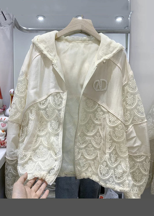 Luvik | Vaaleanbeige huppari vetoketjulla Pitsikuvio Pitkät hihat