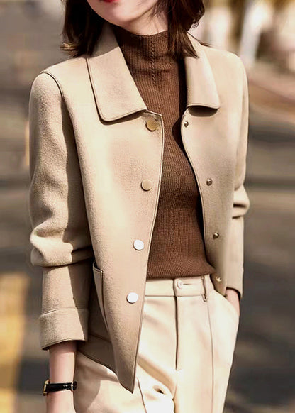 Luvik | Vaaleanbeige Peter-Pan-kaulus Nappikaulus Villatakki Pitkät Hihat