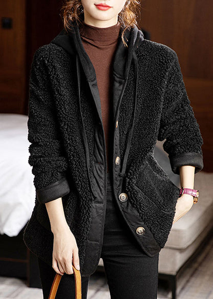 Luvik | Tekokarhun teddy patchwork -takki mustilla napinpockets talvi