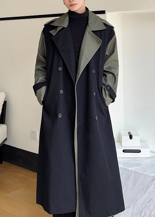 Luvik | Herre vinterbruk svart patchwork-stoff trench med doble lommer