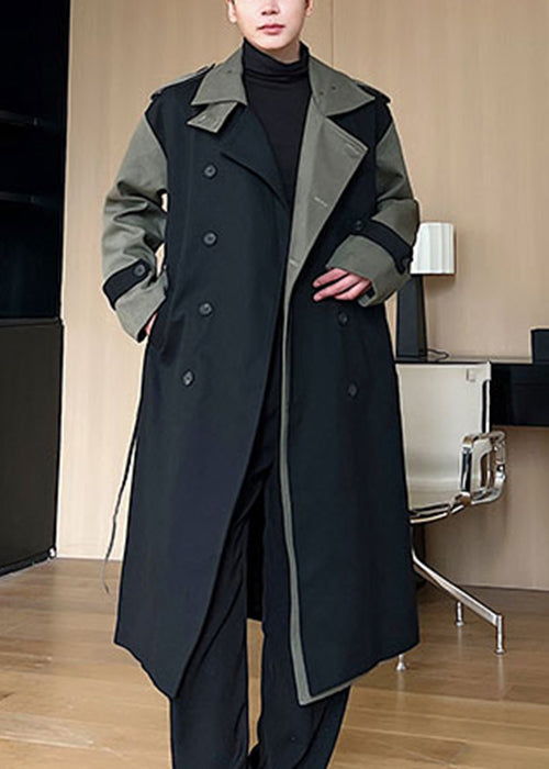 Luvik | Herre vinterbruk svart patchwork-stoff trench med doble lommer