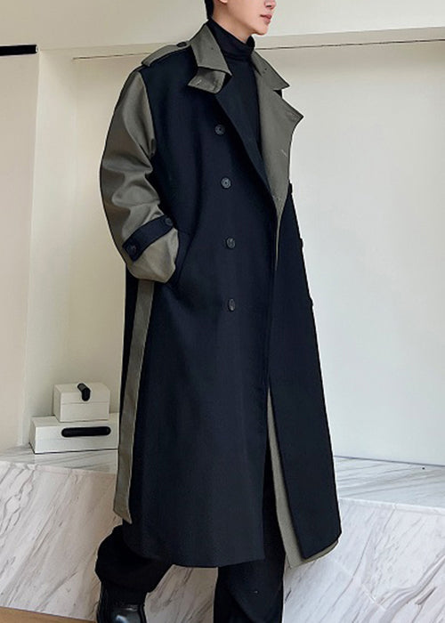Luvik | Herre vinterbruk svart patchwork-stoff trench med doble lommer