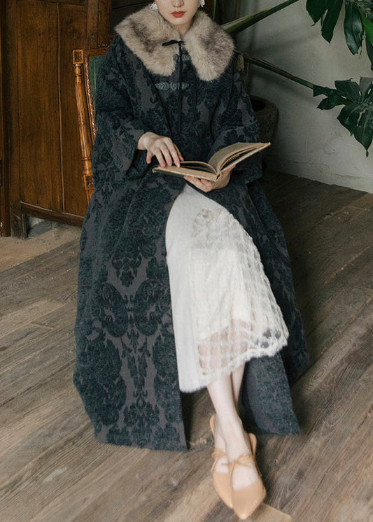 Luvik | Keinotekoinen turkis kaulus musta Nappi Printti Villakangastakit Pitkät hihat