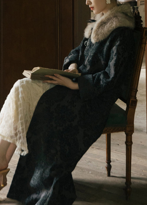 Luvik | Keinotekoinen turkis kaulus musta Nappi Printti Villakangastakit Pitkät hihat