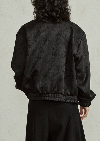 Luvik | Musta Peter Pan -kauluksellinen silkki takki vetoketjulla