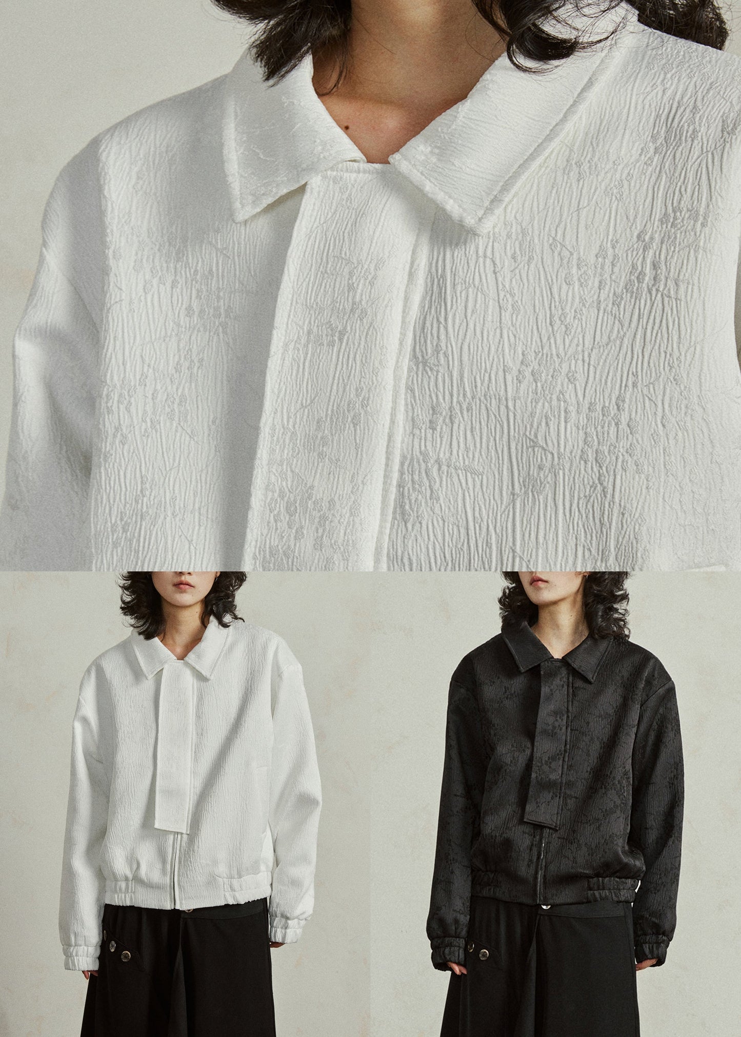 Luvik | Musta Peter Pan -kauluksellinen silkki takki vetoketjulla