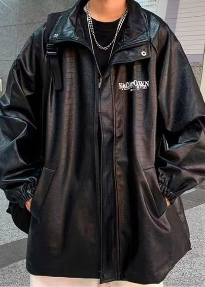 Luvik | Miesten musta tekonahkatakki vetskarilla