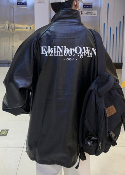 Luvik | Miesten musta tekonahkatakki vetskarilla