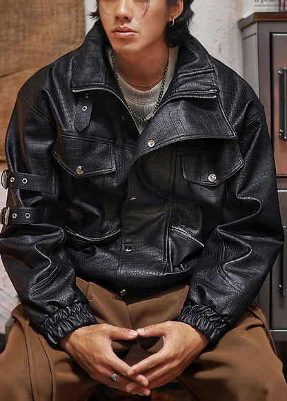 Luvik | Mustat vetoketjulliset taskut keinonahkaiset miesten takit