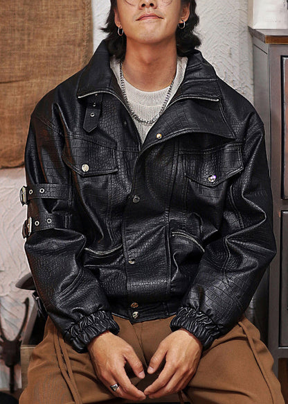 Luvik | Mustat vetoketjulliset taskut keinonahkaiset miesten takit