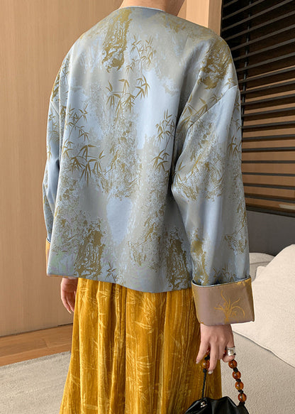 Luvik | Sininen silkkitakki, jossa nappikiinnitys ja pitkät hihat