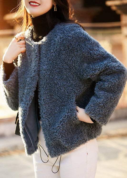 Luvik | Sininen taskuköydellä teddy keinokuitutakki