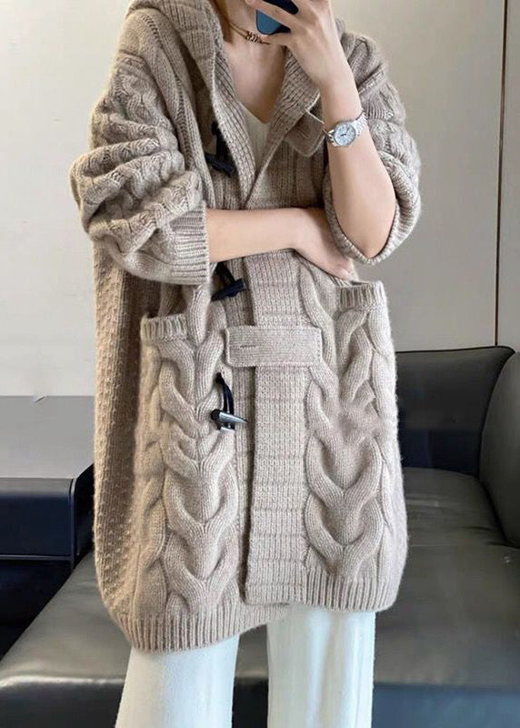 Luvik | Camel Hettegenser Lommer Patchwork Jakker Strikk Long Ermer