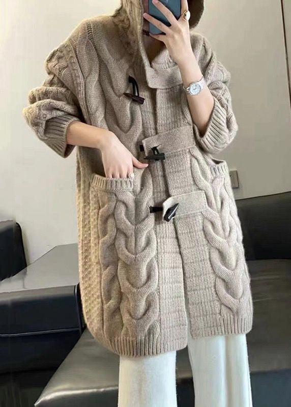 Luvik | Camel Hettegenser Lommer Patchwork Jakker Strikk Long Ermer