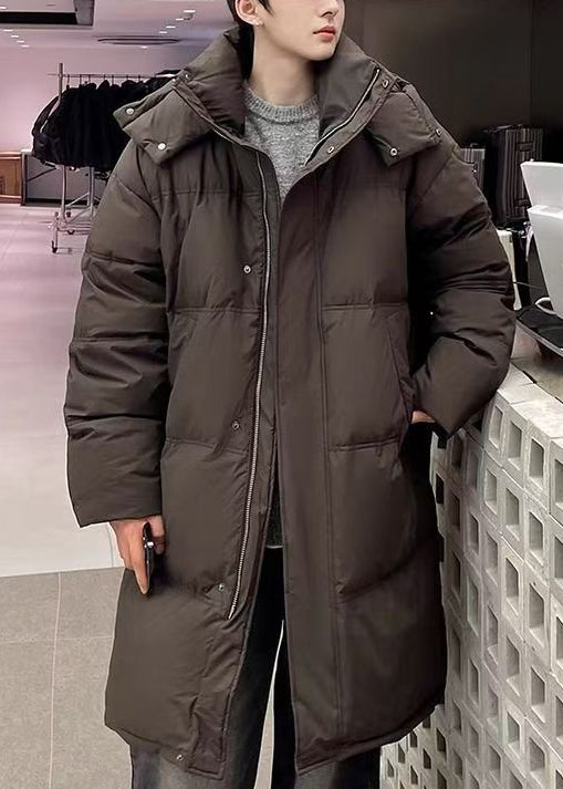 Luvik | Kahvipaita pääntiellä varustettu miesten untuvapusero Pitkä talvitakki