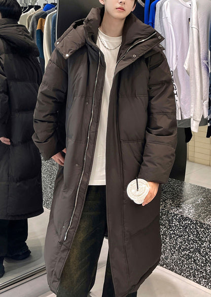 Luvik | Kahvipaita pääntiellä varustettu miesten untuvapusero Pitkä talvitakki