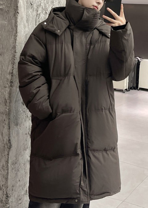 Luvik | Kahvipaita pääntiellä varustettu miesten untuvapusero Pitkä talvitakki