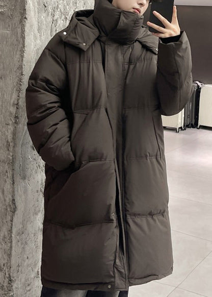 Luvik | Kahvipaita pääntiellä varustettu miesten untuvapusero Pitkä talvitakki