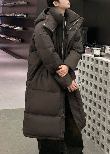 Luvik | Kahvipaita pääntiellä varustettu miesten untuvapusero Pitkä talvitakki