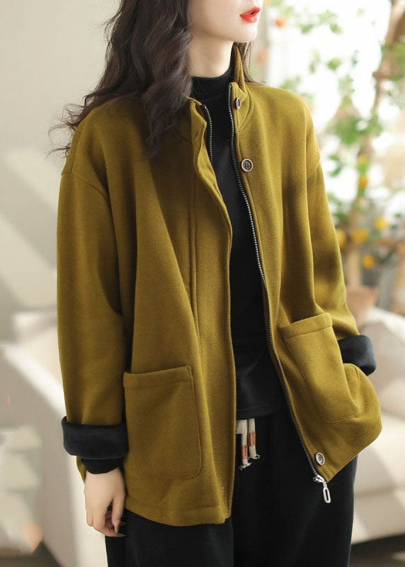 Luvik | Korkeakauluksinen Kahvimaantäkkikangas Takki, Lämmin Fleece