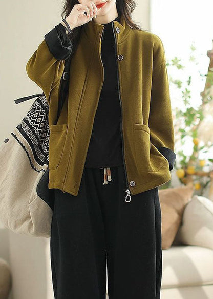 Luvik | Korkeakauluksinen Kahvimaantäkkikangas Takki, Lämmin Fleece