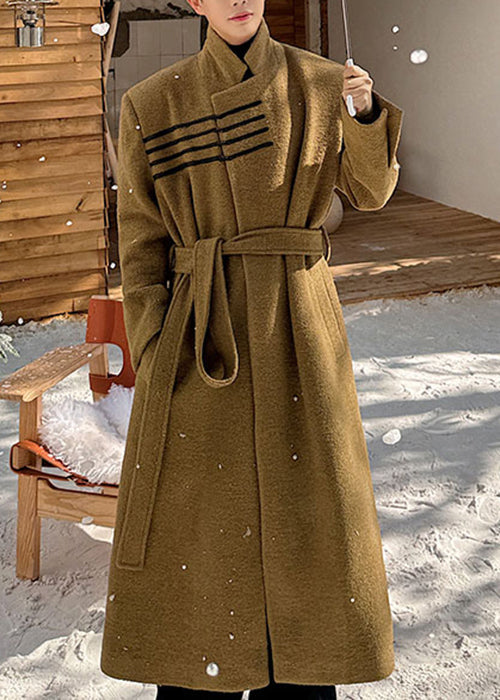 Luvik | Keltainen Inkivääri Ylösnostettu Kaulus Taskut Villa Miehille Takit Talvi