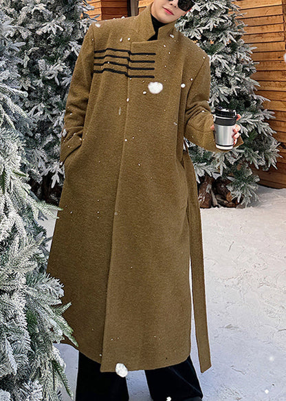 Luvik | Keltainen Inkivääri Ylösnostettu Kaulus Taskut Villa Miehille Takit Talvi