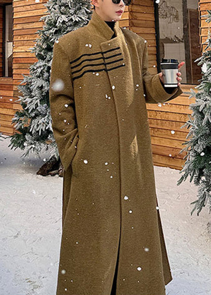 Luvik | Keltainen Inkivääri Ylösnostettu Kaulus Taskut Villa Miehille Takit Talvi