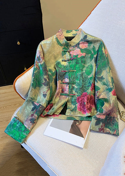 Luvik | Silk coat with green Chinese button print