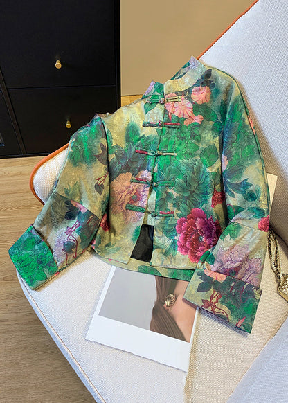 Luvik | Silk coat with green Chinese button print