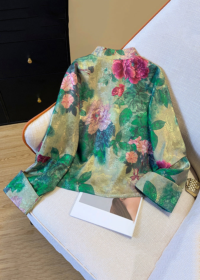 Luvik | Silk coat with green Chinese button print