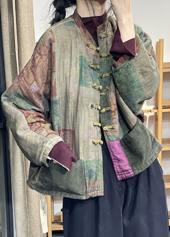 Luvik | Talvitakki itämaan patchwork-veluurista vihreillä napeilla, täytetty hienolla puuvillalla