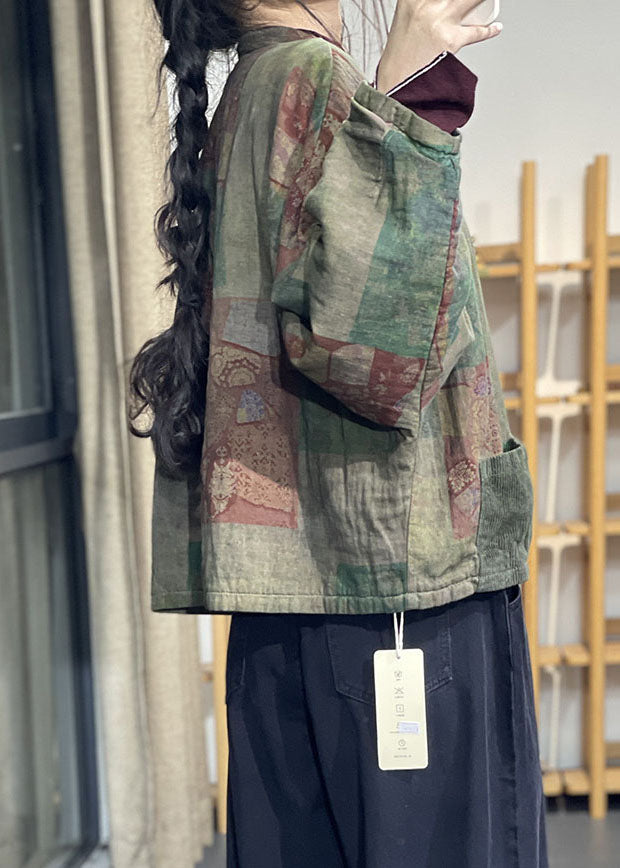 Luvik | Talvitakki itämaan patchwork-veluurista vihreillä napeilla, täytetty hienolla puuvillalla